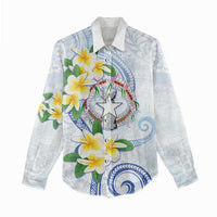 Northern Mariana Islands Chamorro Women Casual Shirt Plumeria Curves Style White Version LT05 - Polynesian Pride