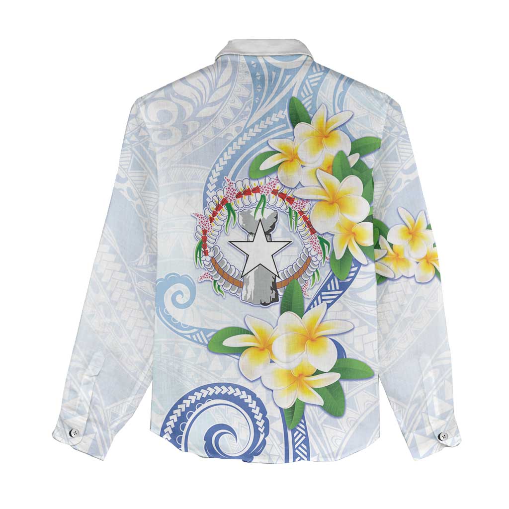 Northern Mariana Islands Chamorro Women Casual Shirt Plumeria Curves Style White Version LT05 - Polynesian Pride