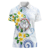 Northern Mariana Islands Chamorro Women Polo Shirt Plumeria Curves Style White Version LT05 Female White - Polynesian Pride