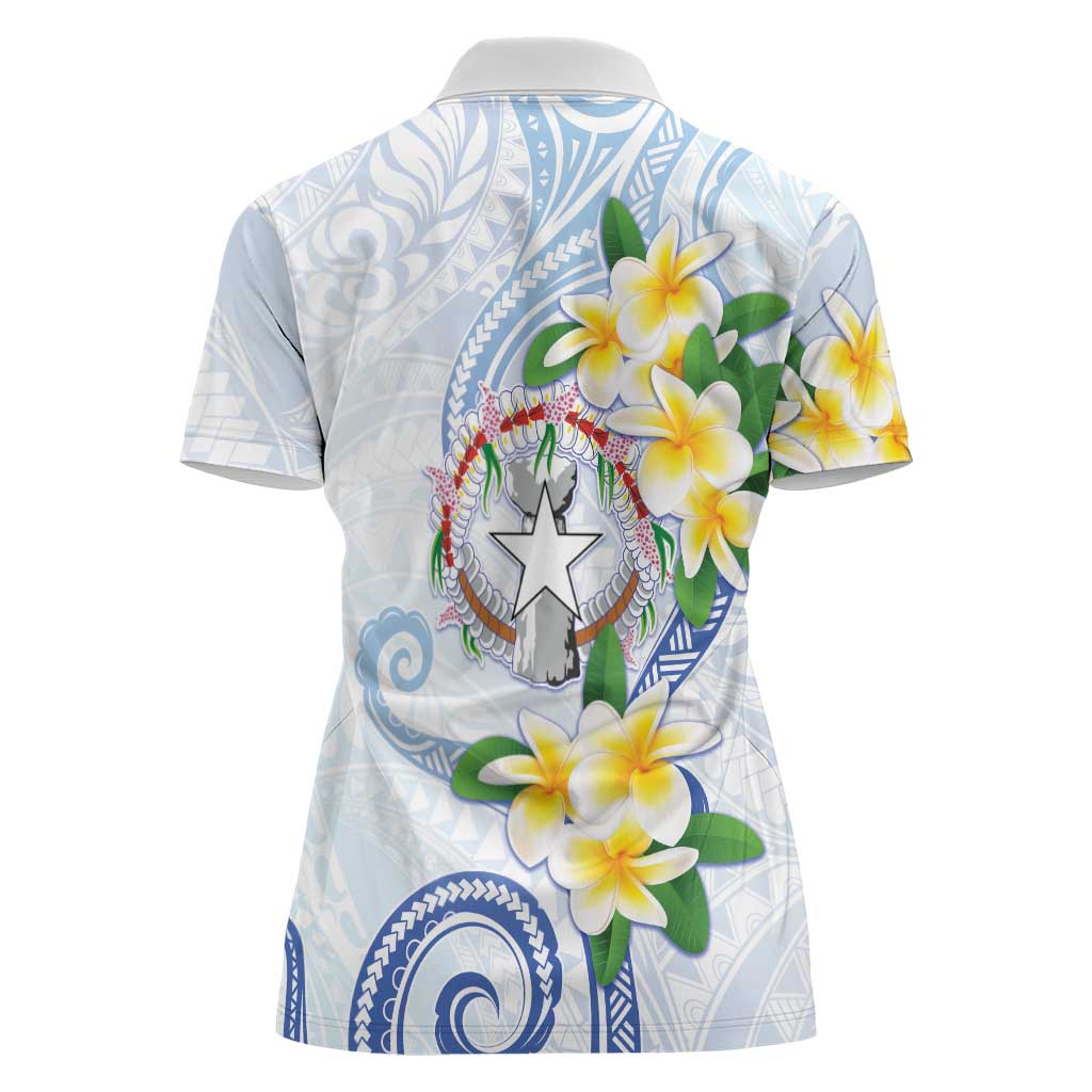 Northern Mariana Islands Chamorro Women Polo Shirt Plumeria Curves Style White Version LT05 - Polynesian Pride