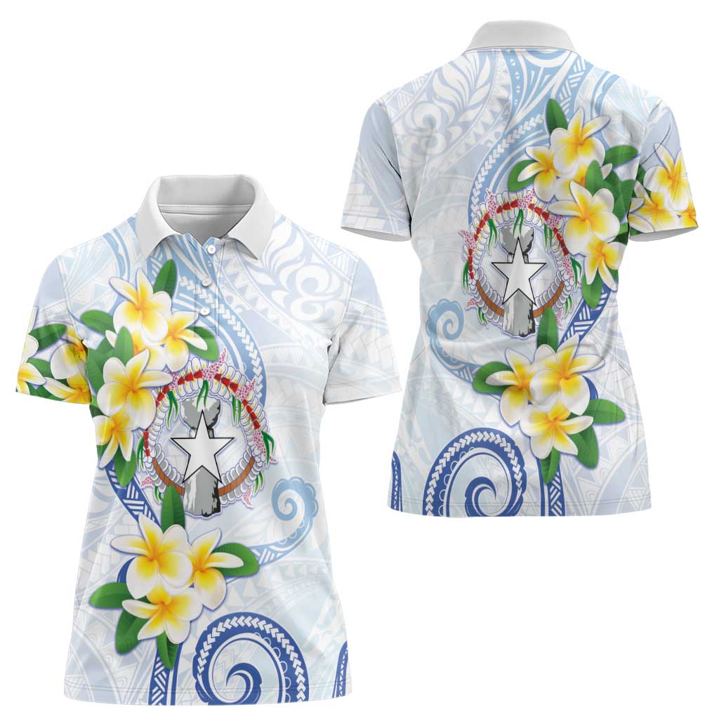 Northern Mariana Islands Chamorro Women Polo Shirt Plumeria Curves Style White Version LT05 - Polynesian Pride