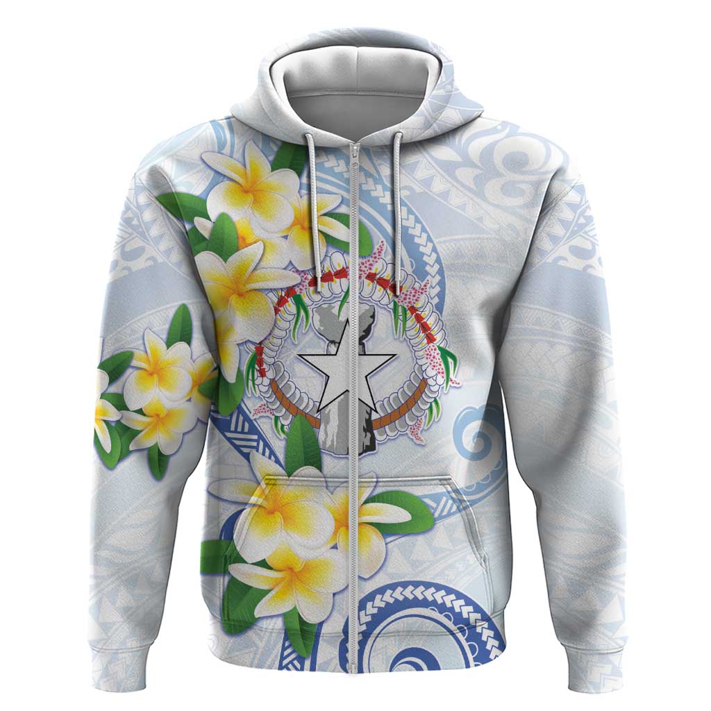 Northern Mariana Islands Chamorro Zip Hoodie Plumeria Curves Style White Version LT05 Zip Hoodie White - Polynesian Pride