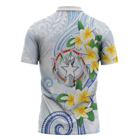 Northern Mariana Islands Chamorro Zipper Polo Shirt Plumeria Curves Style White Version LT05 - Polynesian Pride