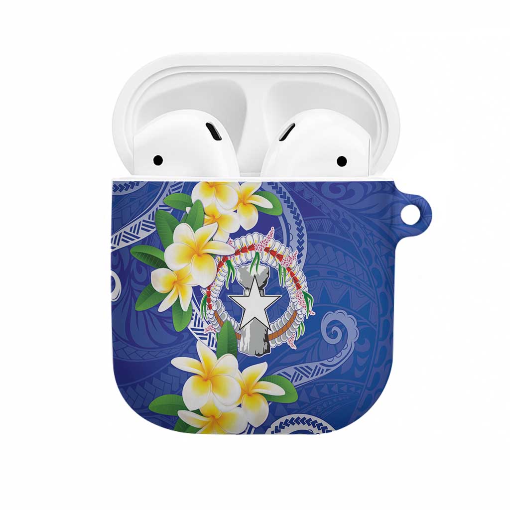 Northern Mariana Islands Chamorro AirPods Case Plumeria Curves Style Navy Version
