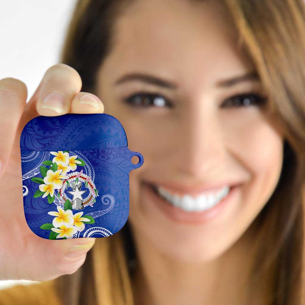 Northern Mariana Islands Chamorro AirPods Case Plumeria Curves Style Navy Version