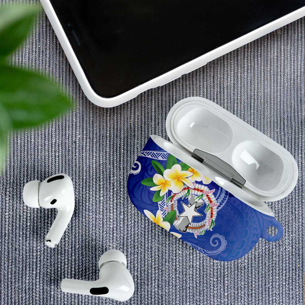 Northern Mariana Islands Chamorro AirPods Case Plumeria Curves Style Navy Version