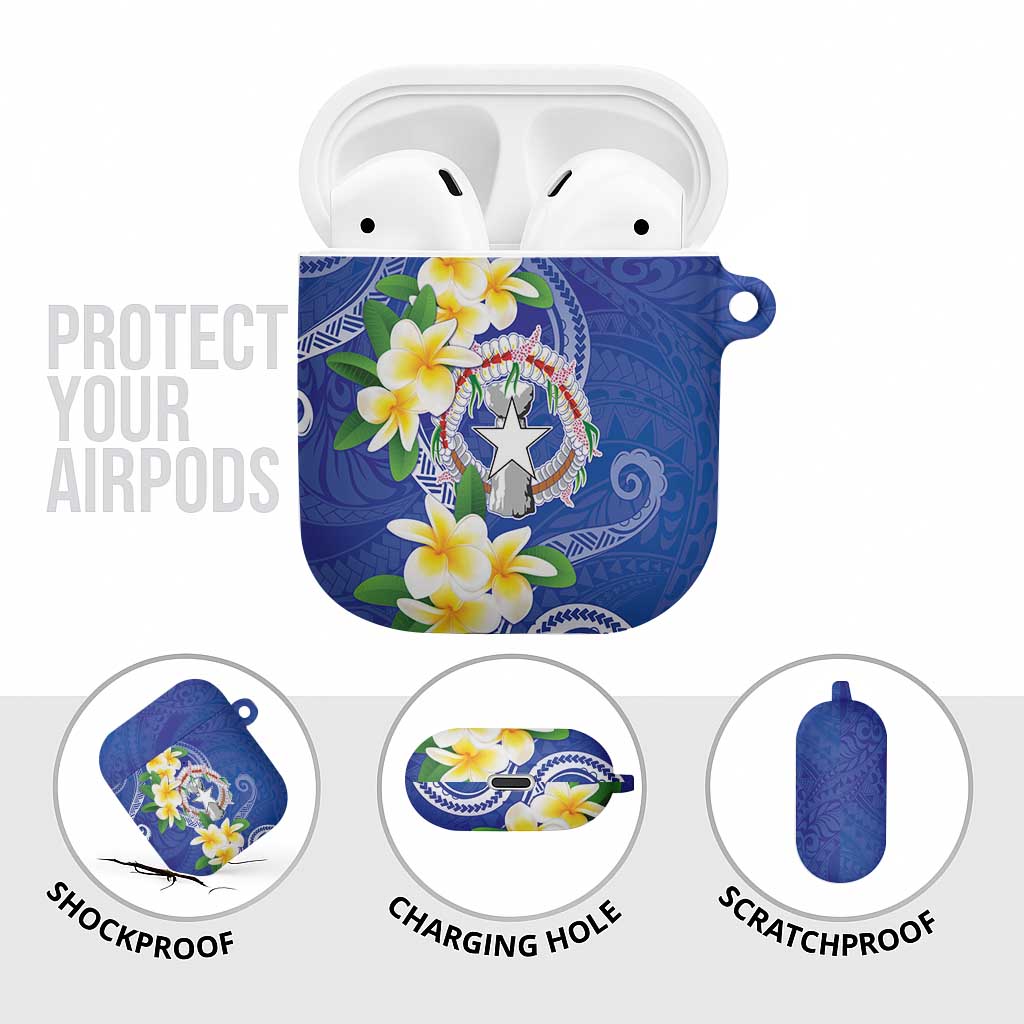 Northern Mariana Islands Chamorro AirPods Case Plumeria Curves Style Navy Version