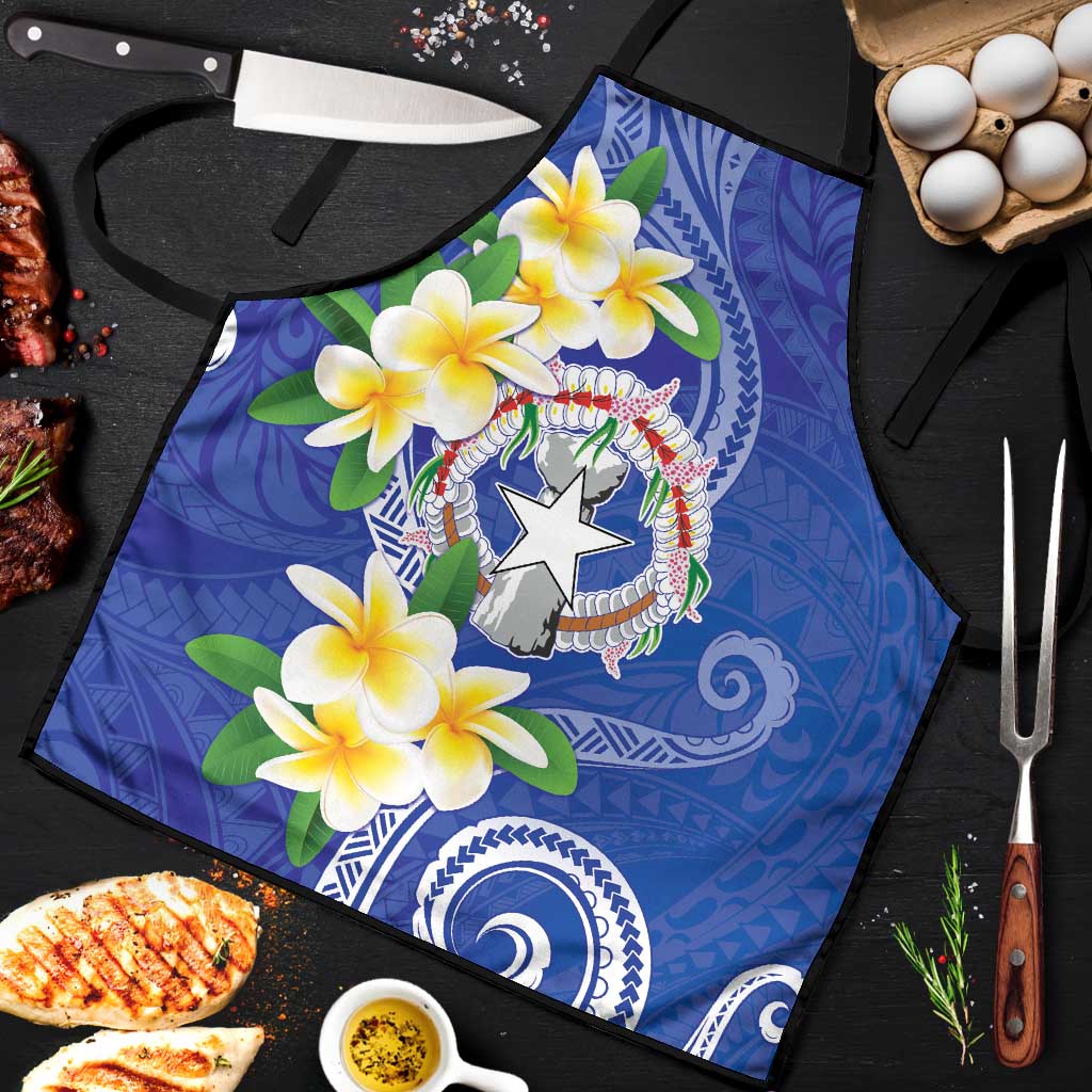 Northern Mariana Islands Chamorro Apron Plumeria Curves Style Navy Version