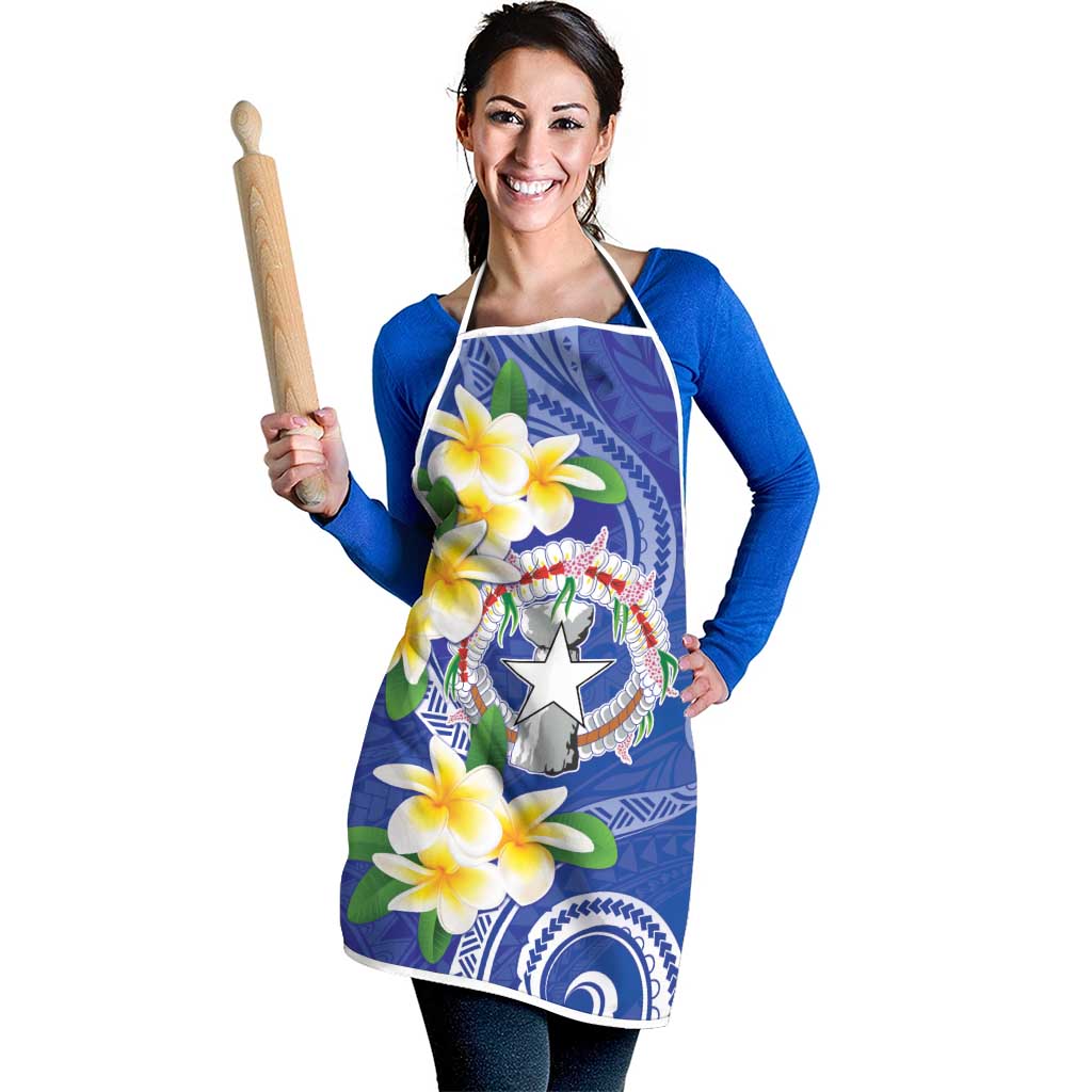 Northern Mariana Islands Chamorro Apron Plumeria Curves Style Navy Version