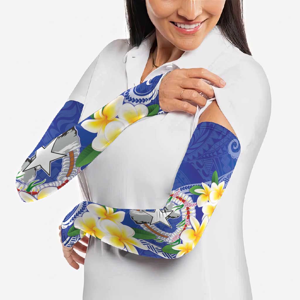 Northern Mariana Islands Chamorro Arm Sleeves Plumeria Curves Style Navy Version LT05 - Polynesian Pride