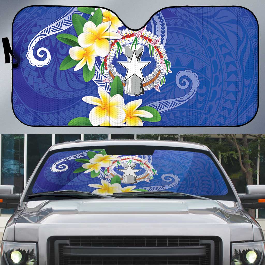 Northern Mariana Islands Chamorro Auto Sun Shade Plumeria Curves Style Navy Version LT05 Navy - Polynesian Pride