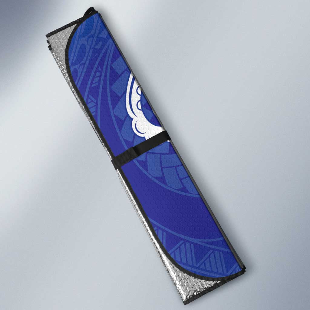 Northern Mariana Islands Chamorro Auto Sun Shade Plumeria Curves Style Navy Version LT05 - Polynesian Pride