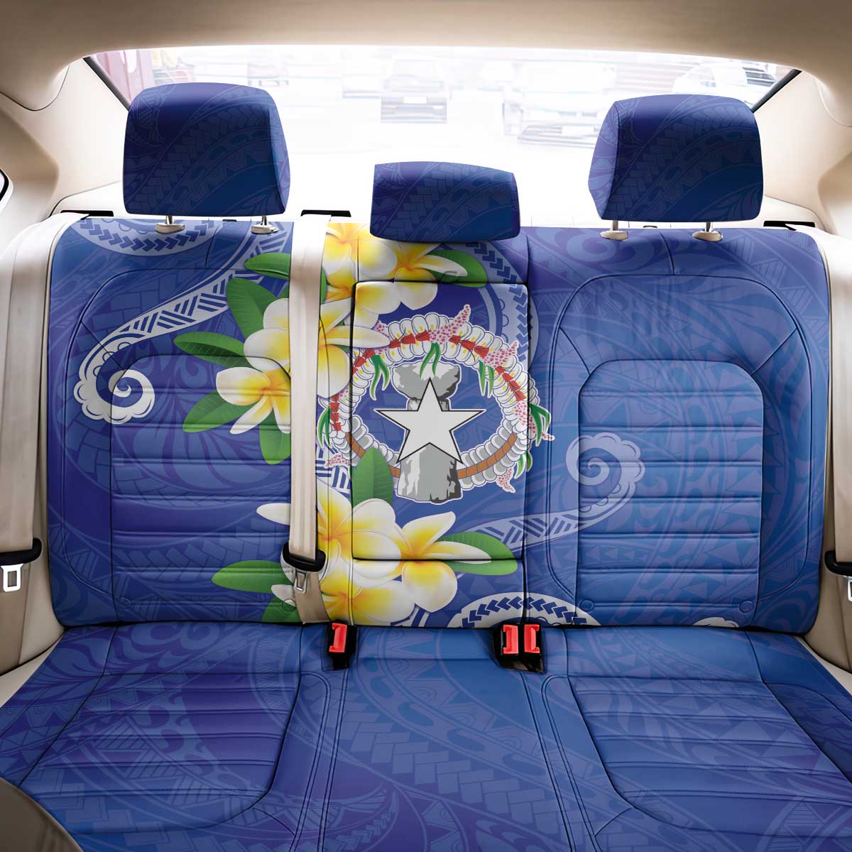 Northern Mariana Islands Chamorro Back Car Seat Cover Plumeria Curves Style Navy Version LT05 - Polynesian Pride
