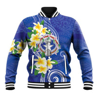 Northern Mariana Islands Chamorro Baseball Jacket Plumeria Curves Style Navy Version