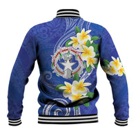 Northern Mariana Islands Chamorro Baseball Jacket Plumeria Curves Style Navy Version