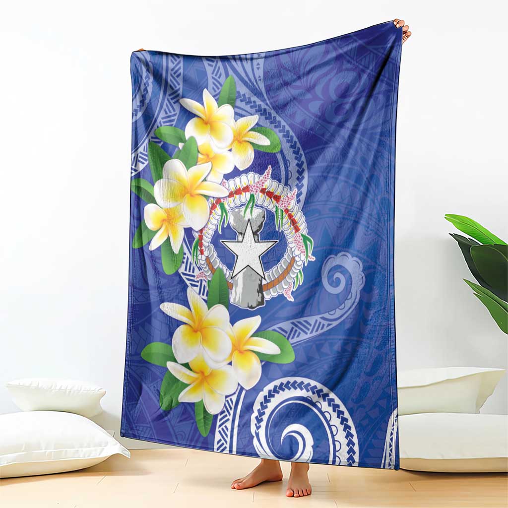 Northern Mariana Islands Chamorro Blanket Plumeria Curves Style Navy Version LT05 - Polynesian Pride