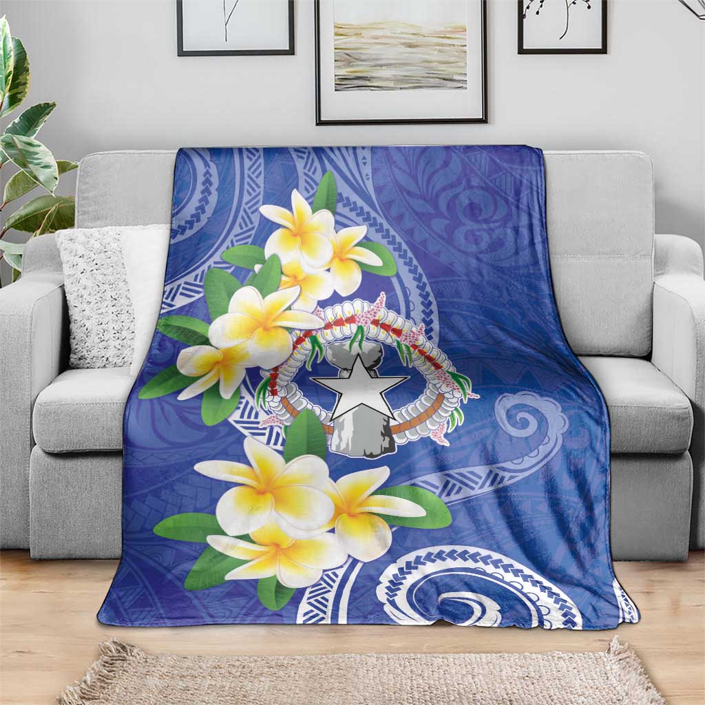 Northern Mariana Islands Chamorro Blanket Plumeria Curves Style Navy Version LT05 - Polynesian Pride