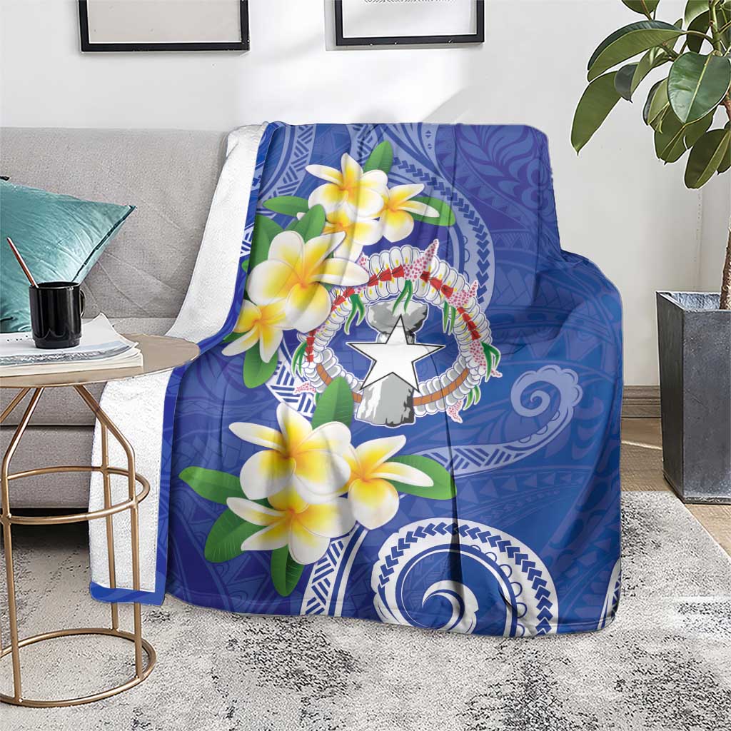 Northern Mariana Islands Chamorro Blanket Plumeria Curves Style Navy Version LT05 - Polynesian Pride