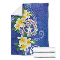 Northern Mariana Islands Chamorro Blanket Plumeria Curves Style Navy Version LT05 - Polynesian Pride