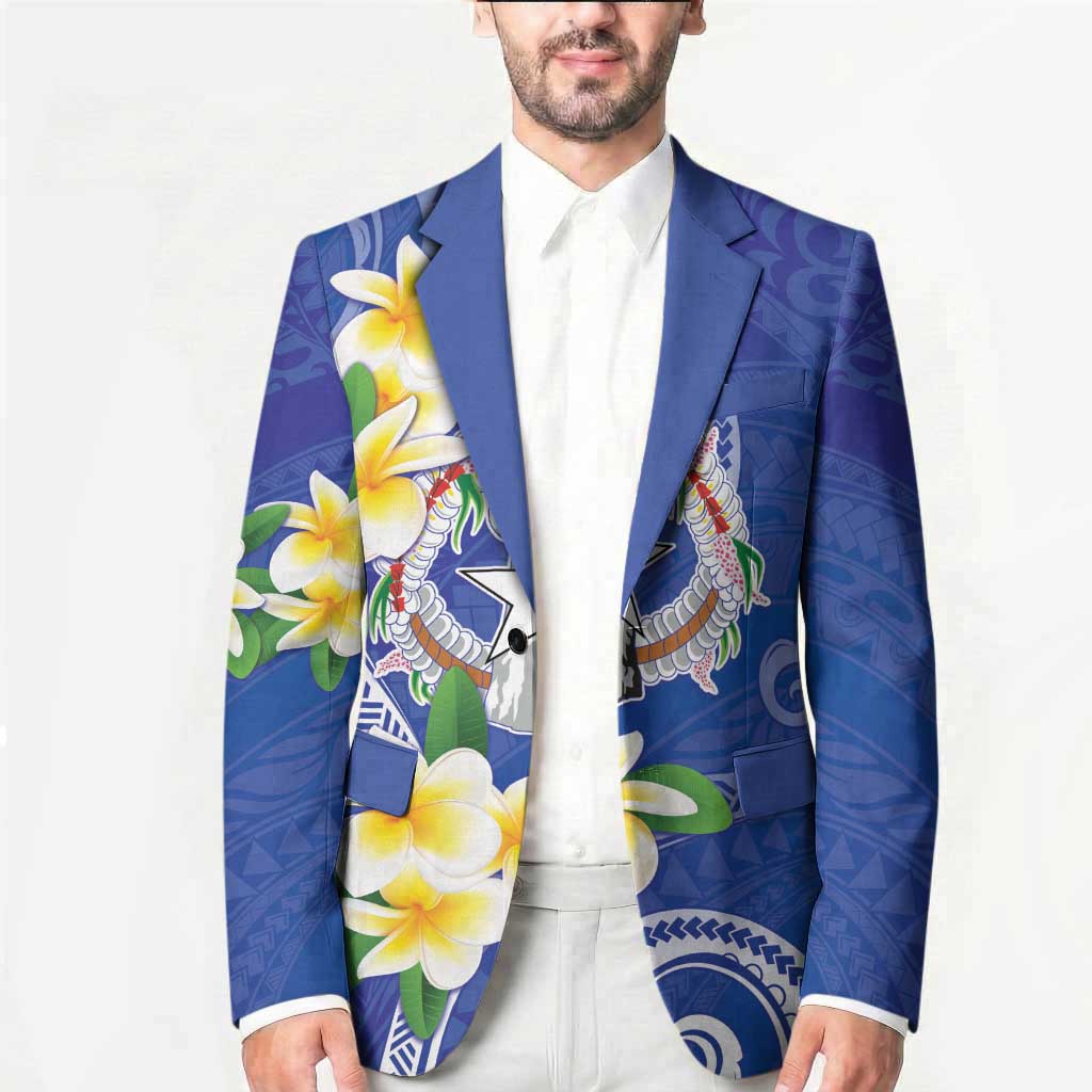 Northern Mariana Islands Chamorro Blazer Plumeria Curves Style Navy Version LT05 - Polynesian Pride
