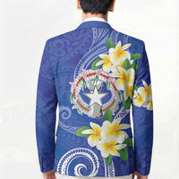 Northern Mariana Islands Chamorro Blazer Plumeria Curves Style Navy Version LT05 - Polynesian Pride