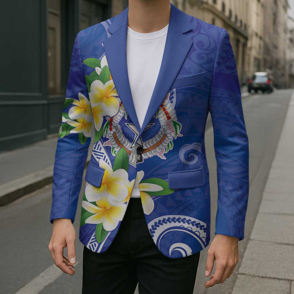 Northern Mariana Islands Chamorro Blazer Plumeria Curves Style Navy Version LT05 - Polynesian Pride