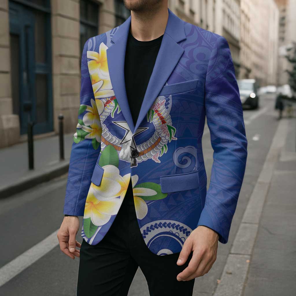 Northern Mariana Islands Chamorro Blazer Plumeria Curves Style Navy Version LT05 - Polynesian Pride