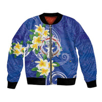 Northern Mariana Islands Chamorro Bomber Jacket Plumeria Curves Style Navy Version LT05 Unisex Navy - Polynesian Pride