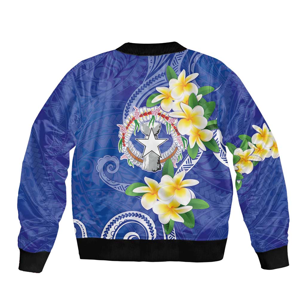 Northern Mariana Islands Chamorro Bomber Jacket Plumeria Curves Style Navy Version LT05 - Polynesian Pride