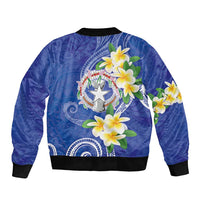 Northern Mariana Islands Chamorro Bomber Jacket Plumeria Curves Style Navy Version LT05 - Polynesian Pride