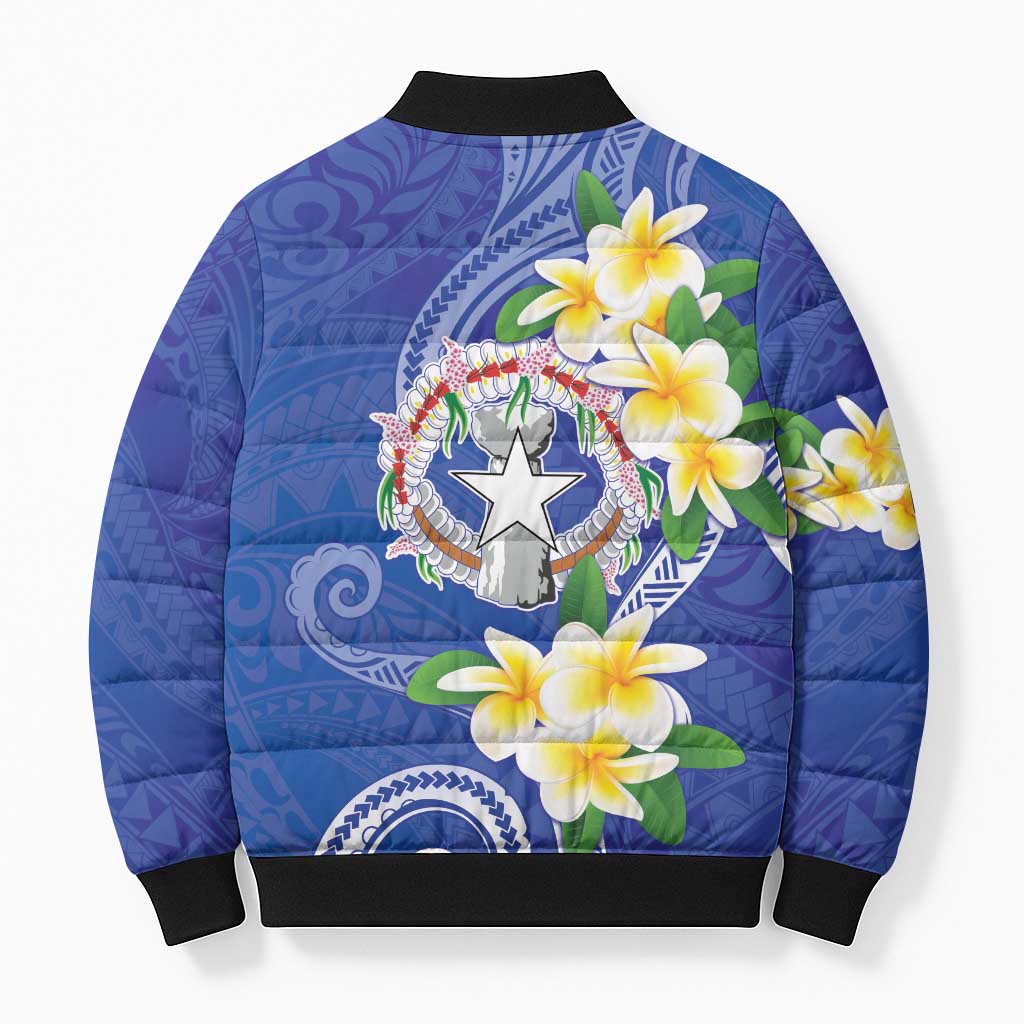 Northern Mariana Islands Chamorro Bomber Puffer Jacket Plumeria Curves Style Navy Version LT05 - Polynesian Pride