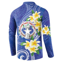 Northern Mariana Islands Chamorro Button Sweatshirt Plumeria Curves Style Navy Version LT05 - Polynesian Pride