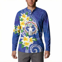 Northern Mariana Islands Chamorro Button Sweatshirt Plumeria Curves Style Navy Version LT05 - Polynesian Pride