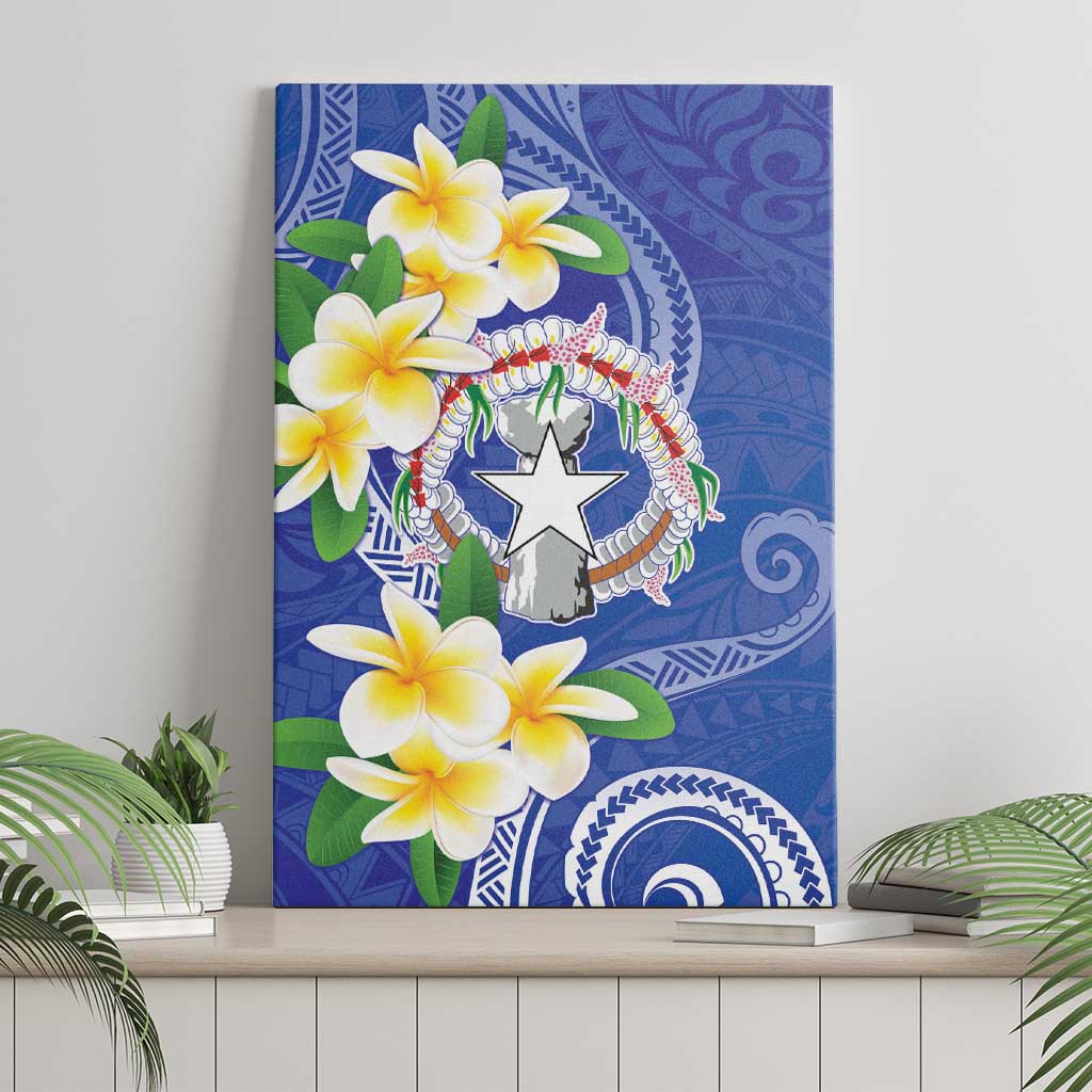 Northern Mariana Islands Chamorro Canvas Wall Art Plumeria Curves Style Navy Version LT05 - Polynesian Pride