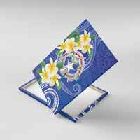 Northern Mariana Islands Chamorro Canvas Wall Art Plumeria Curves Style Navy Version LT05 With Frame Navy - Polynesian Pride