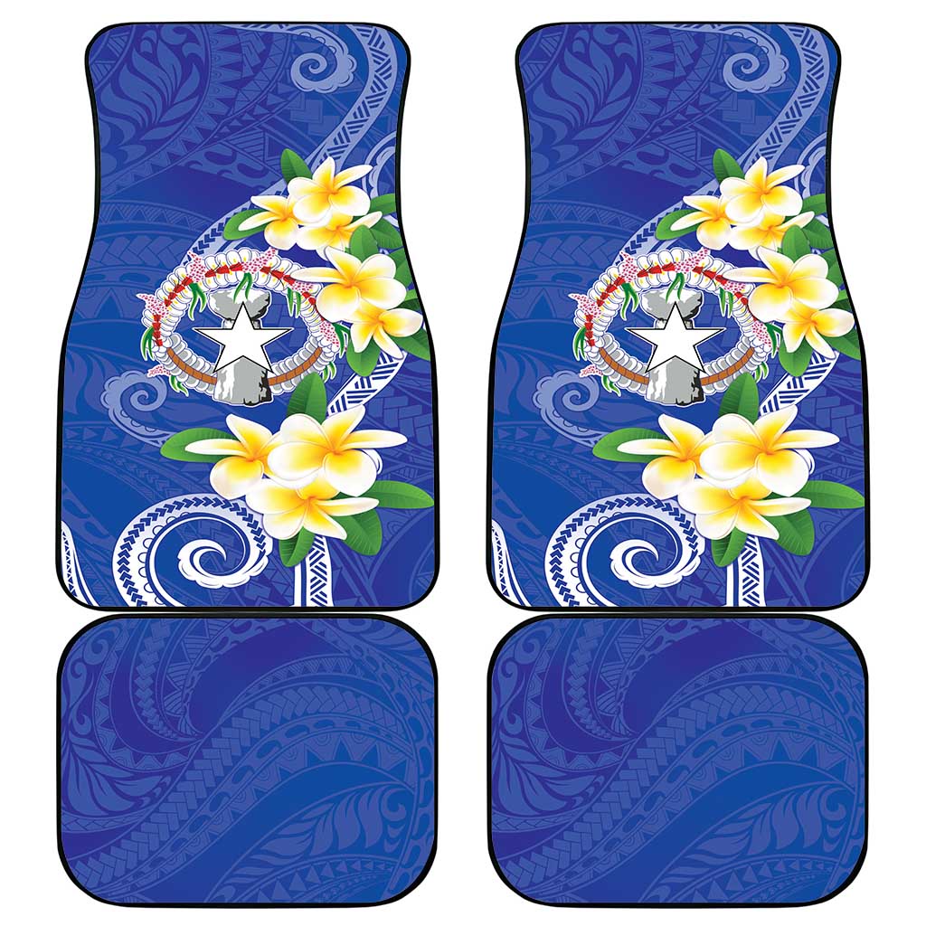 Northern Mariana Islands Chamorro Car Mats Plumeria Curves Style Navy Version LT05 - Polynesian Pride
