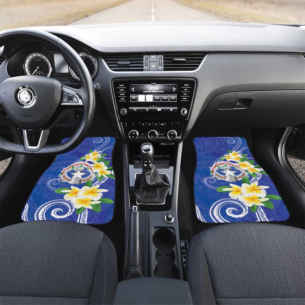 Northern Mariana Islands Chamorro Car Mats Plumeria Curves Style Navy Version LT05 Set 2pcs - Front Navy - Polynesian Pride