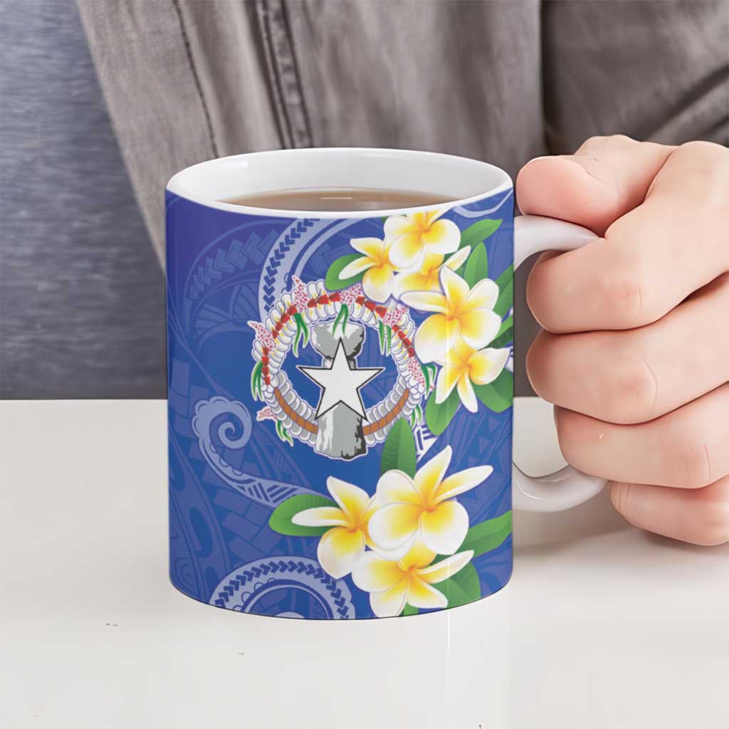 Northern Mariana Islands Chamorro Ceramic Mug Plumeria Curves Style Navy Version LT05 - Polynesian Pride