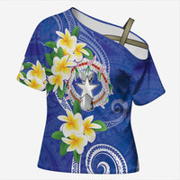 Northern Mariana Islands Chamorro Cross Shoulder Shirt Plumeria Curves Style Navy Version LT05 Female Navy - Polynesian Pride