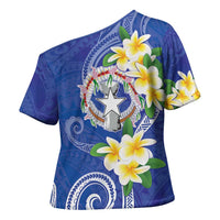 Northern Mariana Islands Chamorro Cross Shoulder Shirt Plumeria Curves Style Navy Version LT05 - Polynesian Pride