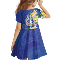 Northern Mariana Islands Chamorro Family Matching Short Sleeve Bodycon Dress and Hawaiian Shirt Plumeria Curves Style Navy Version