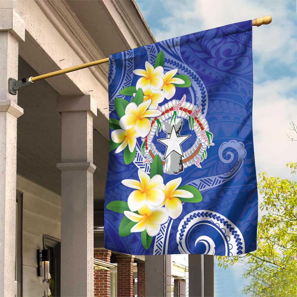 Northern Mariana Islands Chamorro Garden Flag Plumeria Curves Style Navy Version