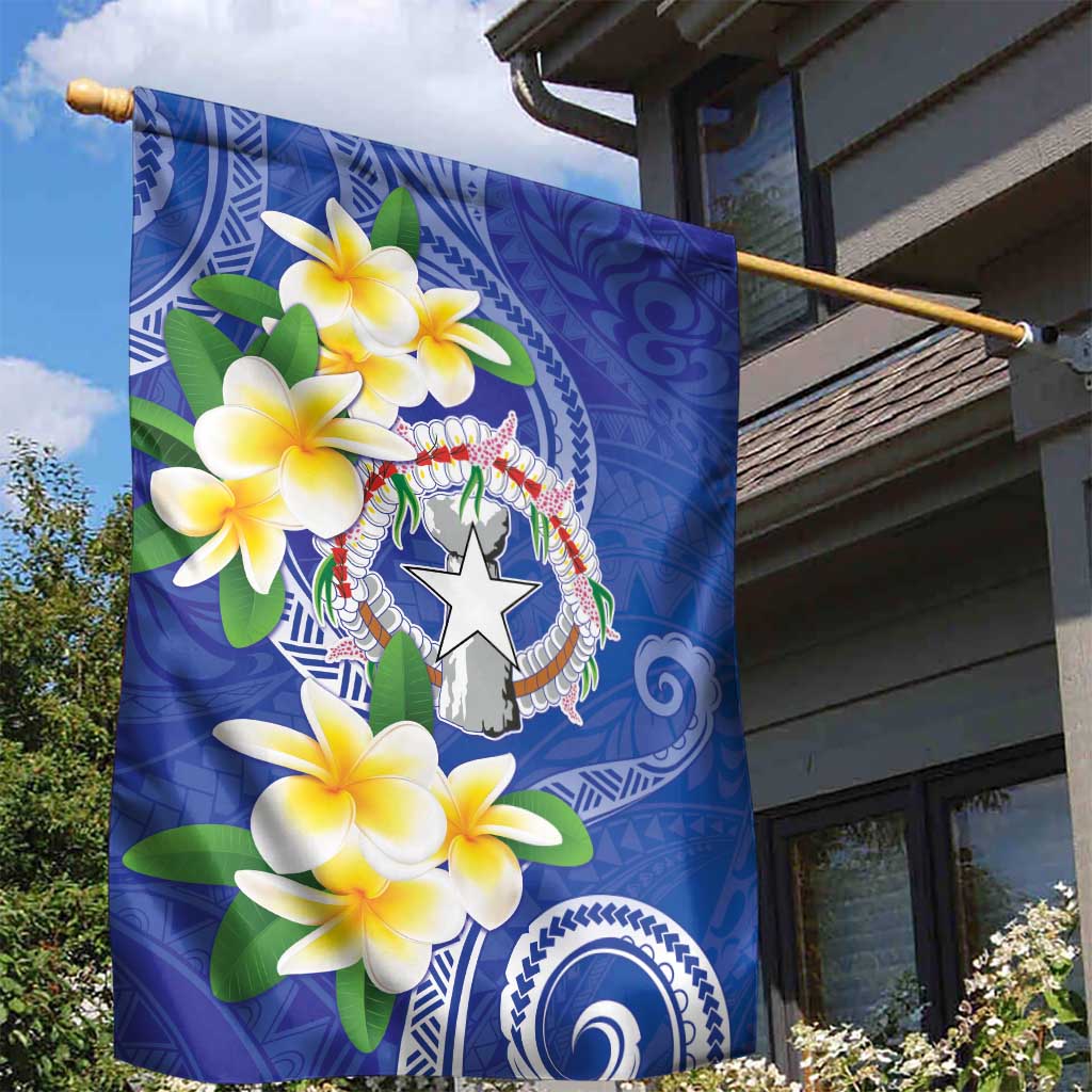 Northern Mariana Islands Chamorro Garden Flag Plumeria Curves Style Navy Version LT05 - Polynesian Pride