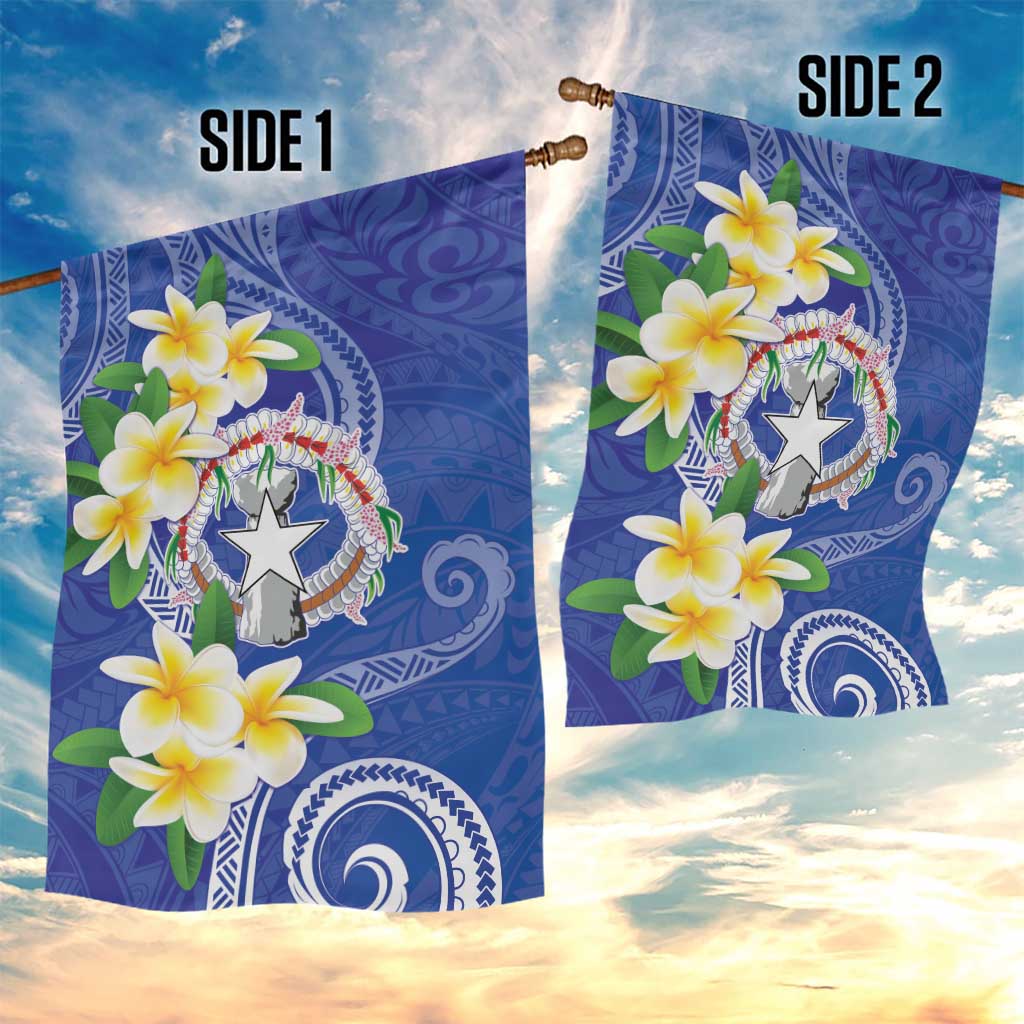 Northern Mariana Islands Chamorro Garden Flag Plumeria Curves Style Navy Version LT05 - Polynesian Pride