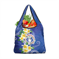 Northern Mariana Islands Chamorro Grocery Bag Plumeria Curves Style Navy Version