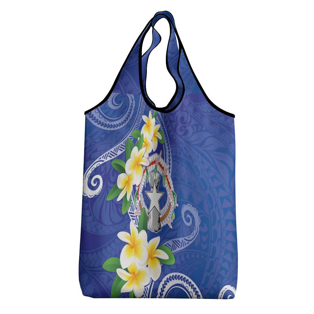 Northern Mariana Islands Chamorro Grocery Bag Plumeria Curves Style Navy Version