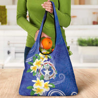 Northern Mariana Islands Chamorro Grocery Bag Plumeria Curves Style Navy Version