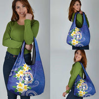 Northern Mariana Islands Chamorro Grocery Bag Plumeria Curves Style Navy Version