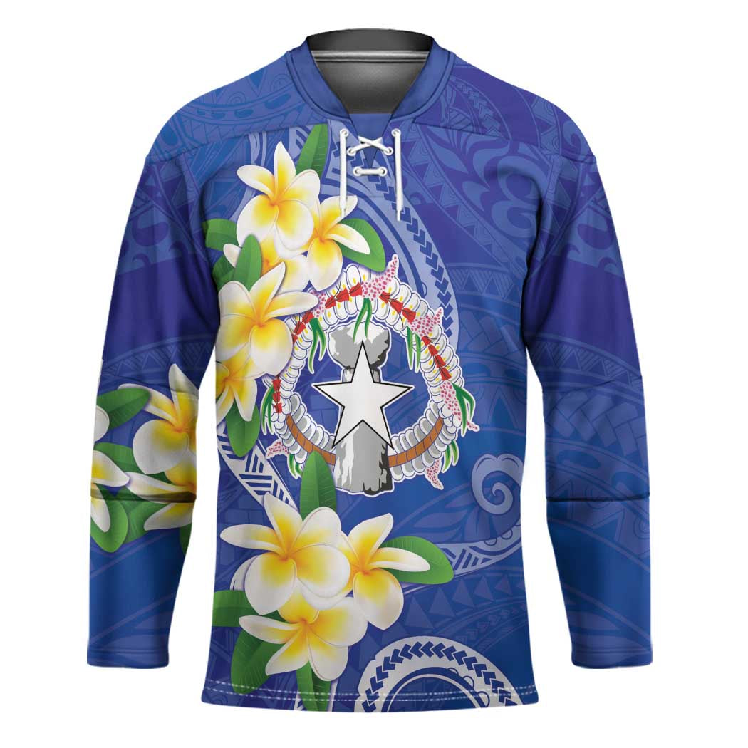 Northern Mariana Islands Chamorro Hockey Jersey Plumeria Curves Style Navy Version