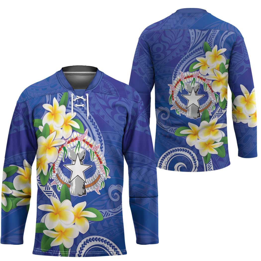 Northern Mariana Islands Chamorro Hockey Jersey Plumeria Curves Style Navy Version